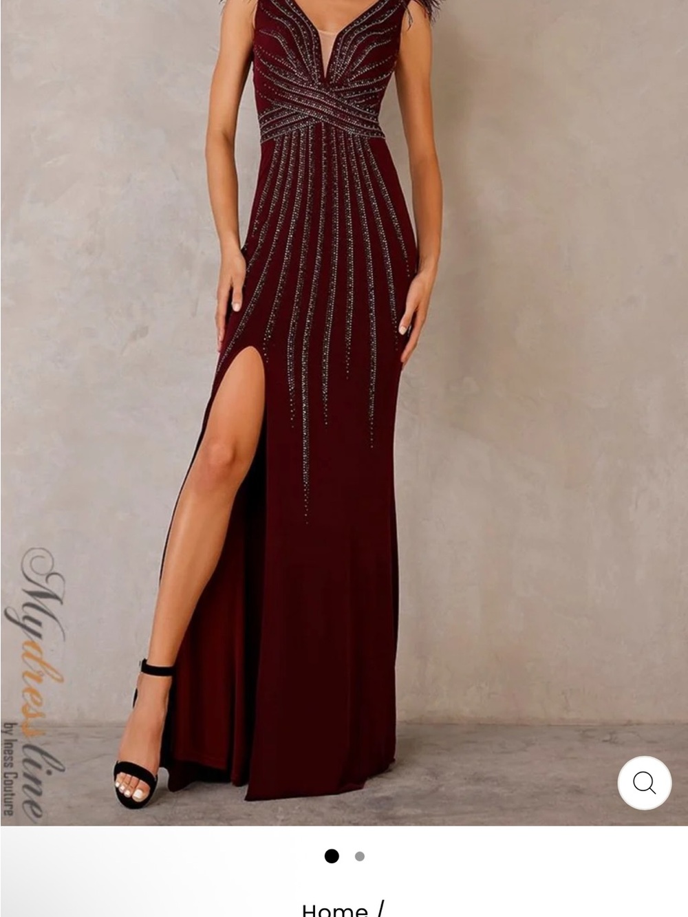 Terani Couture Wine Beaded V-Neck High-Slit Gown